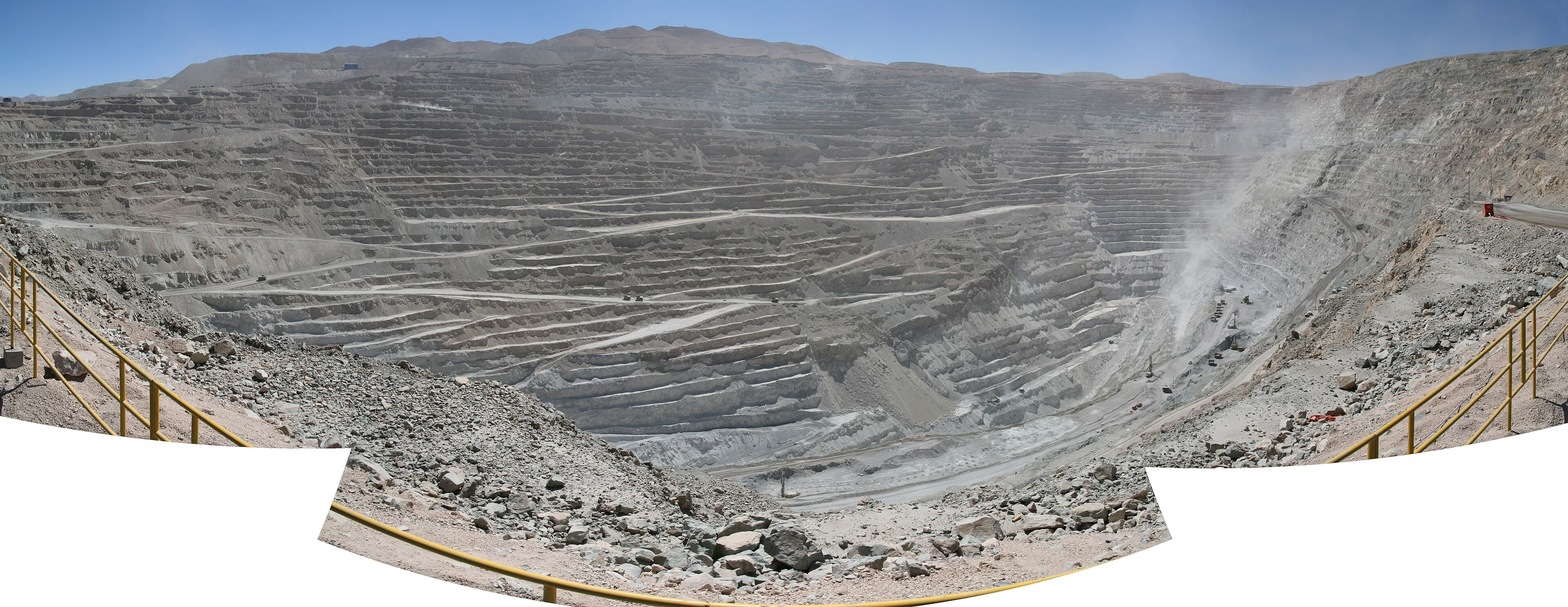 Panorama of a large open-pit copper mine